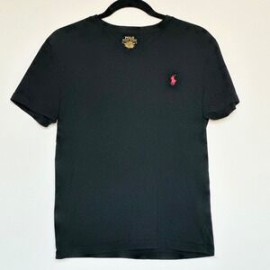 Polo Ralph Lauren Black V Neck‎ Custom Slim Fit T Shirt Men's M Red Pony